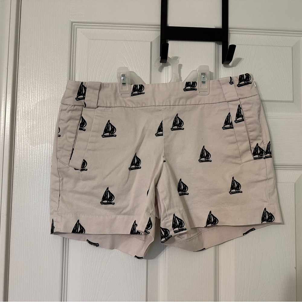J. Crew White Shorts with Black Sailboat Print